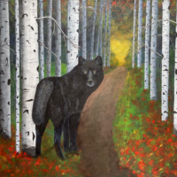Follow Your Heart Black Wolf and Birch Trees Art Print