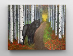 Follow Your Heart Black Wolf and Birch Trees Canvas Print
