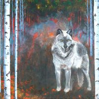 Into the Fire Grey Wolf Painting 20 x 16