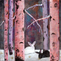 Bunnies and Birch Trees Painting left