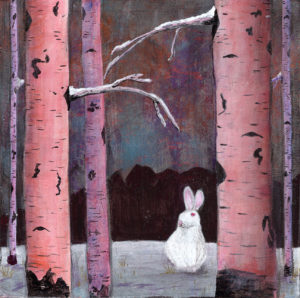 Bunnies and Birch Trees Painting right