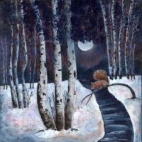 A Colorful Night Birch Trees Painting
