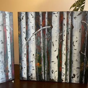 birch trees painting left