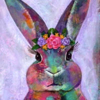 Floral Bunny 8 x 10, framed