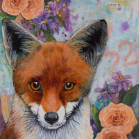 fox and flower painting by Natalie Eve Marquis