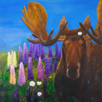 Moose in Meadow 24 x 30