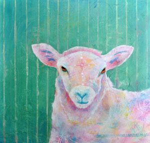 a whimsical lamb painting by Natalie Eve Marquis