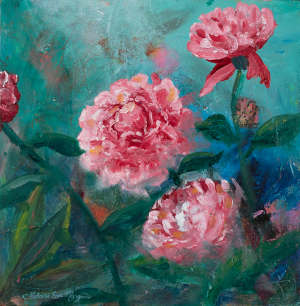 pink peonies painting by Natalie Eve Marquis