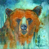 Wild Renewal Bear mini 6x6 painting by Natale Eve Marquis