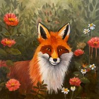 Fox in the Garden fox painting by Natalie Eve Marquis