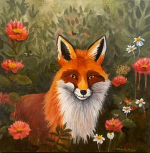 Fox in the Garden fox painting by Natalie Eve Marquis